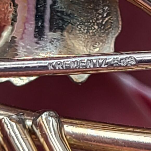 VINTAGE 14k overlay Krementz Brooch Pin, Jade 1940's - Picture 4 of 9